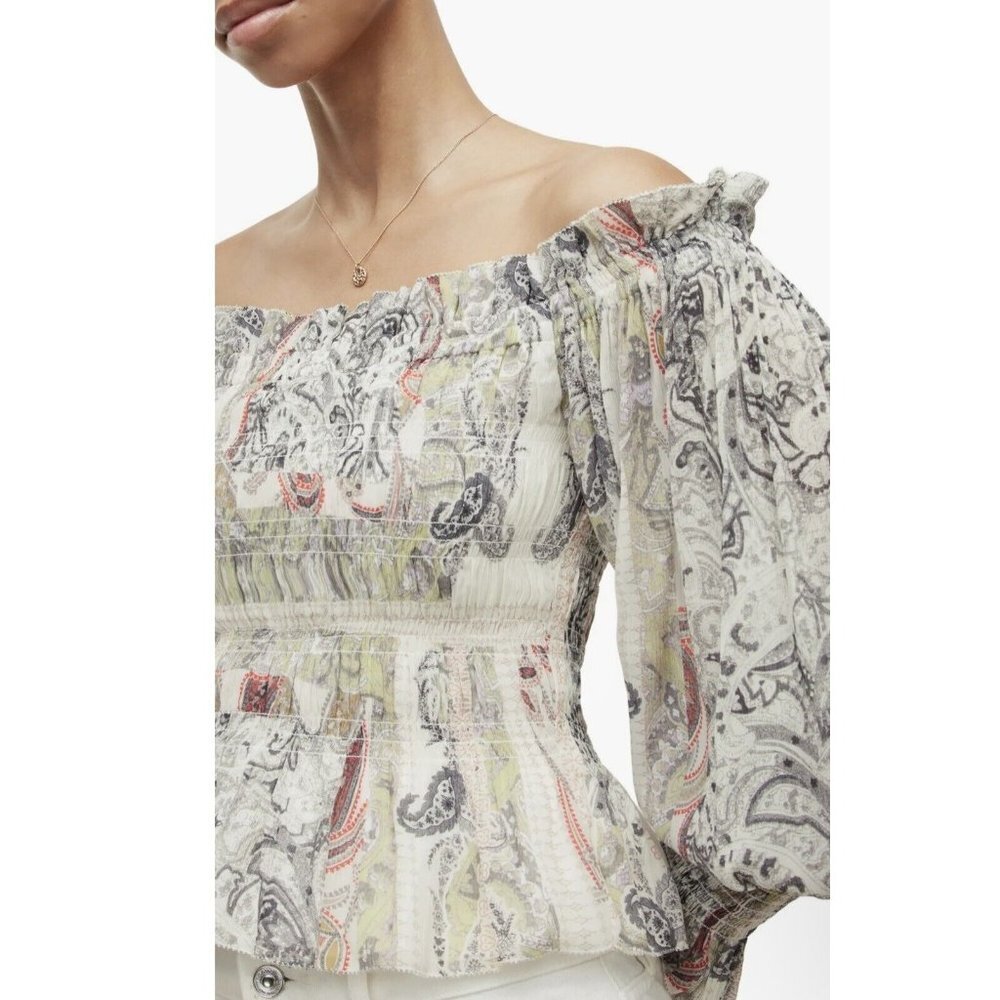 All Saints Lara Makutu Large Soft Pink Size 12 Smocked Cropped $229 - Picture 10 of 12